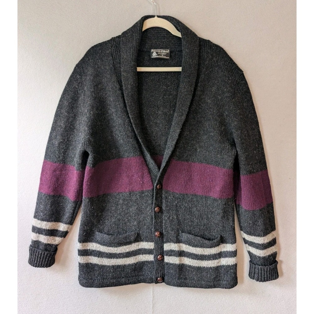 VTG Preswick & Moore 100% Wool Cardigan Sweater L  Grey‎ Colorblock Mr. Rogers